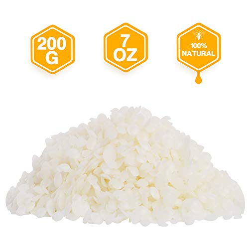 VABNEER Pellets de cera de abeja blanca 200g, 100% puro y natural Pellets de cera de vela Ideal para aplicaciones de fabricación de velas