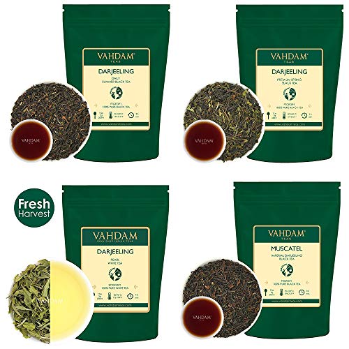 VAHDAM, Muestra de Té Darjeeling - 10 TEAS, 50 porciones | Hojas sueltas de té, Hoja suelta de té 100% puro sin mezclar Darjeeling | Darjeeling First Flush, Autumn Flush - Brew Hot o Iced, 100 g