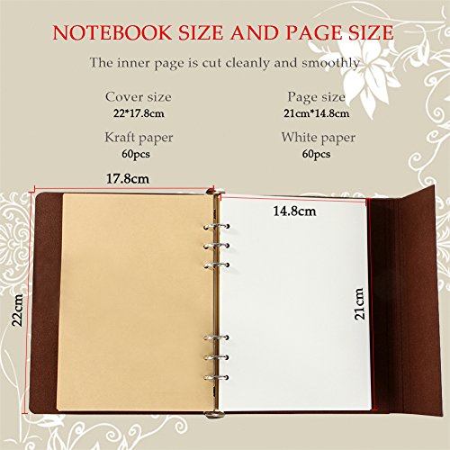 VEESUN A5 Libreta Bonitas Cuaderno de Cuero Vintage Diario de Viaje Recargable Bloc de Notas Bullet Journal con Página en Blanco Regalo Original San Valentín Navidad cumpleaños Aniversario Boda, Pluma