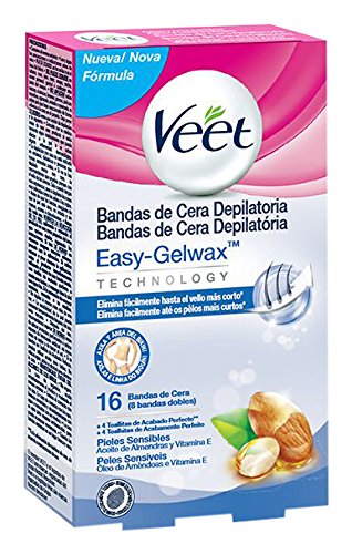 Veet Bandas de Cera Depilatoria Axilas y Área del Bikini Tecnología Easy Gelwax Pieles Sensibles - 16 bandas - [pack de 2]