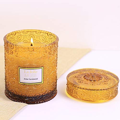 Velas perfumadas de madera de sándalo, aroma de ámbar de 21 onzas, vela de cera de soja, tarro grande de cristal, regalo para ella, Cera de soja, Madera de sándalo., Large