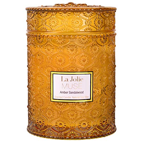 Velas perfumadas de madera de sándalo, aroma de ámbar de 21 onzas, vela de cera de soja, tarro grande de cristal, regalo para ella, Cera de soja, Madera de sándalo., Large