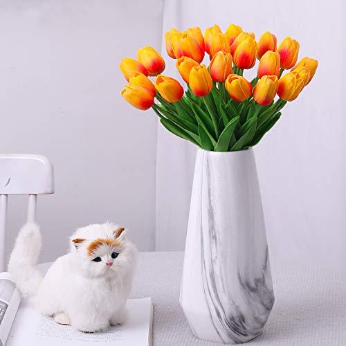 Veryhome 20pcs Tulipanes Artificiales, Flores Falsas del Tacto Real, para la decoración casera de la Boda del Partido del Hotel, Naranja