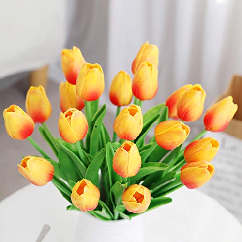 Veryhome 20pcs Tulipanes Artificiales, Flores Falsas del Tacto Real, para la decoración casera de la Boda del Partido del Hotel, Naranja