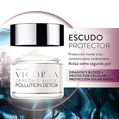 VICORVA DRAGON’S BLOOD POLLUTION DETOX | Crema Antiage Antipolución | Hidratación y Protección frente a los Agentes Contaminantes adversos | Protección Solar Media | 50ml