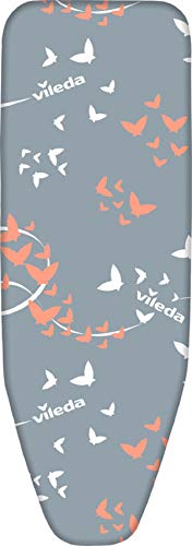 Vileda Premium 2 en 1 - Funda de planchar, tres capas, suave, encaja en cualquier tipo de tabla de entre 120-130 cm de largo y 38-45 cm de ancho, Color Gris y Blanco