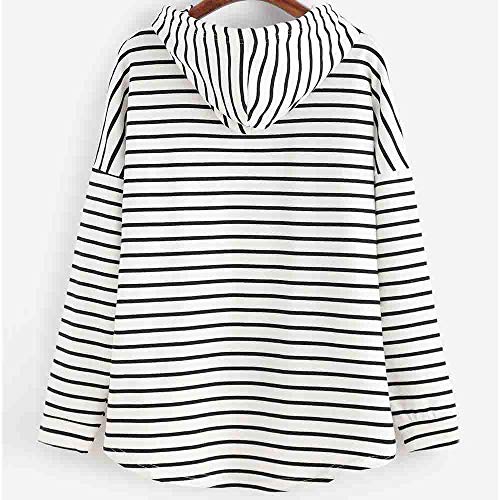 VJGOAL Mujer otoño Plus Size Moda Raya con Bolsillos Casual Sweatshirt Manga Larga Crop Jumper Pullover Tops (Blanco, L)