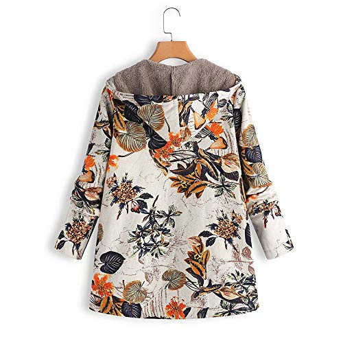 VJGOAL Para Mujer de Invierno más el tamaño de la Moda Casual Warm Thicken Outwear Estampado Floral Bolsillos con Capucha Vintage Abrigos de Gran tamaño(Large,Naranja)