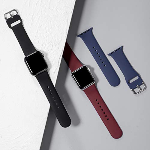 Wepro 3 Pack Correas Compatible con Apple Watch Correa 38mm 42mm 40mm 44mm, Correa de Silicona Suave de Repuesto Compatible con iWatch Series 5, Series 4,3 2 1, 38mm/40mm-S/M, Negro/Azul/Rojo