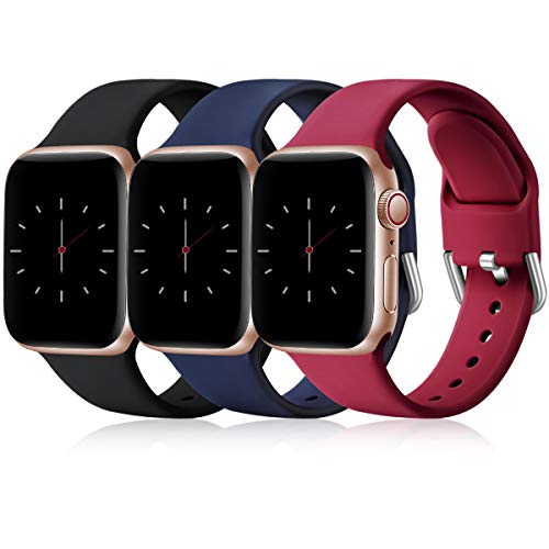 Wepro 3 Pack Correas Compatible con Apple Watch Correa 38mm 42mm 40mm 44mm, Correa de Silicona Suave de Repuesto Compatible con iWatch Series 5, Series 4,3 2 1, 38mm/40mm-S/M, Negro/Azul/Rojo