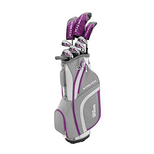 Wilson, Set completo para principiantes, 9 palos de golf con carro, Mujer (mano derecha) Stretch XL, Blanco/Gris/Violeta, WGG157554