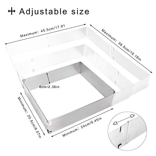 WisFox Molde para mousse ajustable de acero inoxidable, rectangular, marco de mousse, molde para tartas, set de 2 espátulas de glaseado y 1 cuchillo