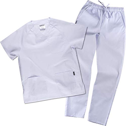 Work Team Uniforme Sanitario, con elástico y cordón en la Cintura, Casaca y Pantalon Unisex Blanco XXL