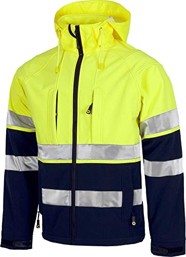 Work Team Workshell Combinado con Alta Visibilidad, 2 Cintas Reflectantes. Hombre Marino+Amarillo A.V. 3XL