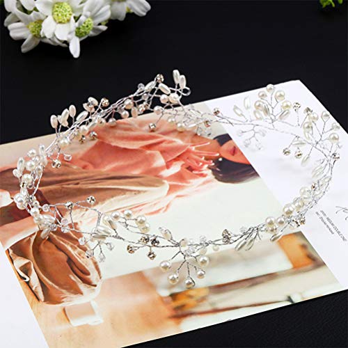 WOWOSS Pelo de Novia - Nupcial Tocado Diademas de Pelo Novia Adornos Accesorios para el Cabello para Boda Fiesta Velada (50cm)