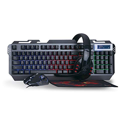 Woxter Stinger FX 80 Megakit - Kit Gaming (Teclado retroiluminado de Base metálica, ratón óptico hasta 3200 dpi, Alfombrilla de Microfibra 25x21 y Auriculares 2.0 con micrófono)