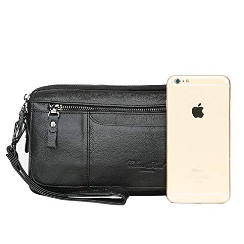 Xieben Bolso De Cuero Correa Para La Muñeca Para Hombre Titular De Teléfono Bolso Para La Bolsa Negocio Compartimientos Múltiples Bolso iPhone X / 8/8 Plus Negro