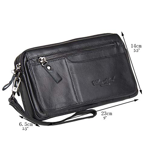 Xieben Bolso De Cuero Correa Para La Muñeca Para Hombre Titular De Teléfono Bolso Para La Bolsa Negocio Compartimientos Múltiples Bolso iPhone X / 8/8 Plus Negro