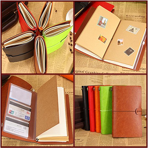 XUAN Diario de Viaje Cuero Retro/Vintage, Libreta Bonitas entre A5-A6 Recargable Travel Notebook Cuaderno a mano Página Cuadriculados/Rayas/Blanco Regalo Originales para Hombre Mujer adultos Marrón