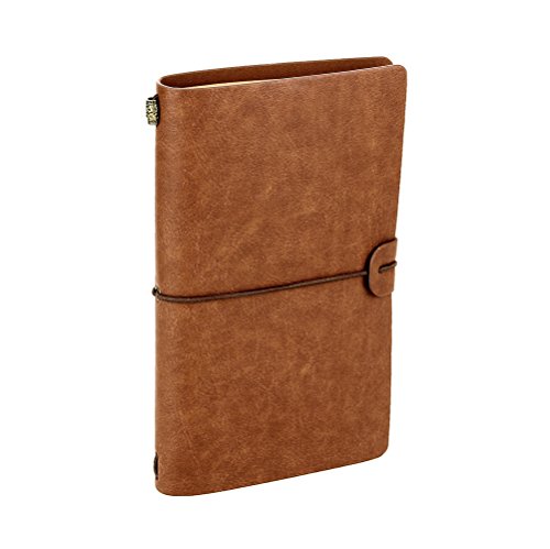 XUAN Diario de Viaje Cuero Retro/Vintage, Libreta Bonitas entre A5-A6 Recargable Travel Notebook Cuaderno a mano Página Cuadriculados/Rayas/Blanco Regalo Originales para Hombre Mujer adultos Marrón