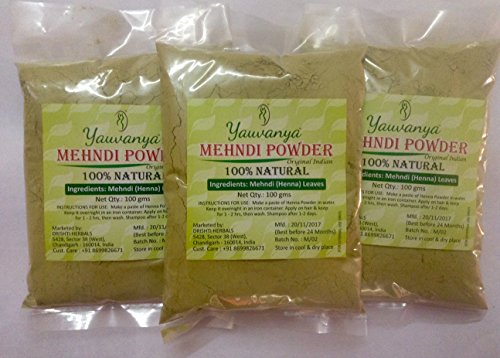 Yauvanya Original India pura y natural Henna (Mehndi) - 300 Gms (3 X100 gms)