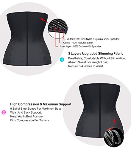 YIANNA Mujer Fajas Reductoras Corsé Waist Trainer Corset Reductor Adelgazante Bustiers de Cinturón Formación Negro,UK-YA- U37G-Black-S