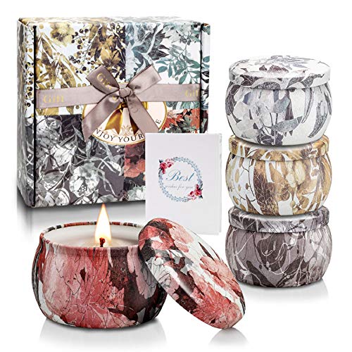 Yinuo Candle Vela Aromáticas Velas Perfumadas Caja de Regalo 4 Latas, Cera de Soja Natural, Duración de 25-30 Horas, 4.4OZ, con Tarjeta de Felicitación