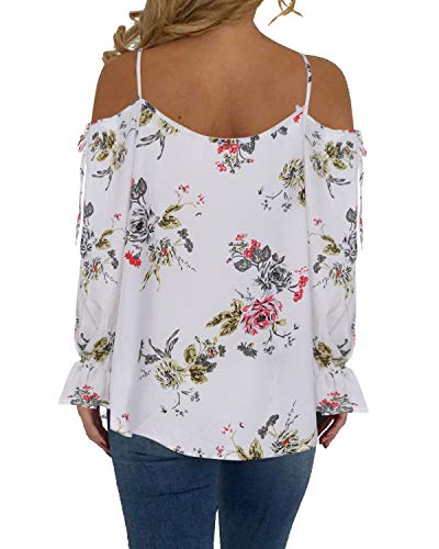 YOINS - Camiseta de manga corta con cuello halter, cuello cruzado, cuello en V, diseño floral, color blanco