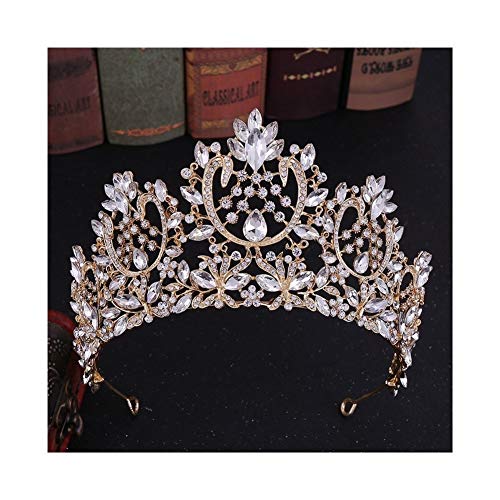 YUNGYE Gran Vendimia Europea Novia Tiaras de la Boda magnífico Champagne Cristal Grande Corona de la Reina Accesorios Nupciales del Pelo (Metal Color : Champagne)