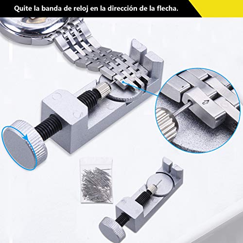 Zacro 151 Pcs Kit de Reparación de Relojes, con Herramientas de Reloj Barra de Resorte Profesional, con Abridor de Repara Pulsera de Reloj 52mm con Estuche Negro, Varios Accesorios,etc.