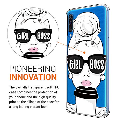 ZhuoFan Funda Samsung Galaxy A50 / A30s, Cárcasa Silicona Transparente con Dibujos Diseño Suave TPU Gel Antigolpes de Protector Piel Case Cover Bumper Fundas para Samsung A50 / A30s, Girl Boss