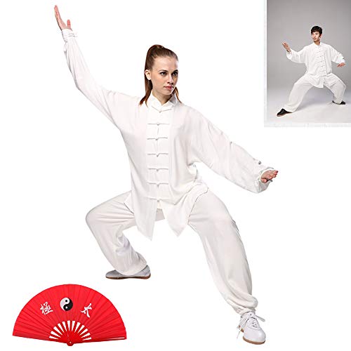 ZYQDRZ Ropa De Tai Chi, Ropa De PráCtica De Artes Marciales De Mediana Edad Y Ancianos De AlgodóN Puro De Temporada para Hombres Y Mujeres, AlgodóN Transpirable,Blanco,S