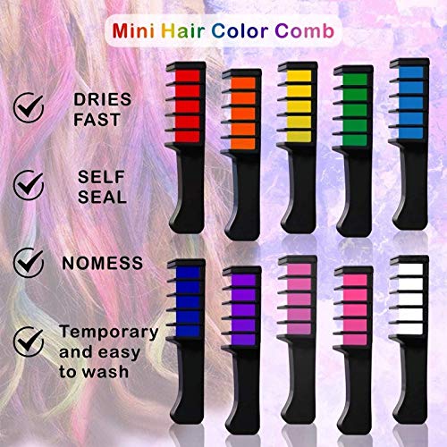 10 Colores Tiza de Pelo, Kalolary Hair Chalk Peine de tiza para el pelo, temporal, no tóxico, para niños, ideal para Navidad, cumpleaños, fiestas, regalos para niñas y niños a partir de 4 años