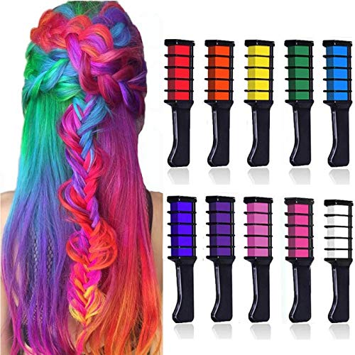 10 Colores Tiza de Pelo, Kalolary Hair Chalk Peine de tiza para el pelo, temporal, no tóxico, para niños, ideal para Navidad, cumpleaños, fiestas, regalos para niñas y niños a partir de 4 años