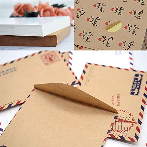 128 piezas de sobres mini Kraft, papel de tarjetas de regalo vintage con pegatinas, postales de invitación de fiesta de cumpleaños de boda, notas de saludo (40 sobres+40 tarjetas+48 pegatinas)