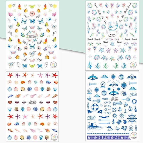 16 hojas Verano pegatinas para uñas Nail Art Stickers Plantilla Uñas Flor Frutal Hoja Estrella Hoja verde fruta océano Calcomanías Arte de Uñas Pegatinas