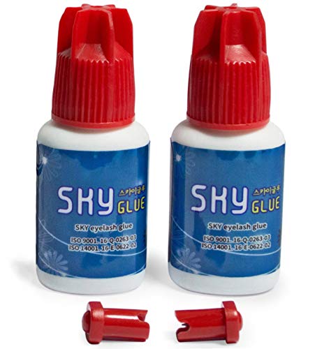 2 Sky Glue S+ 5 ml profesional de extensión de pestañas negro 1-2s de secado rápido, 6-8 semanas, tiempo de duración para extensiones individuales de pestañas de visón