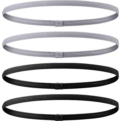 4 Piezas Diadema Deportiva Elástico Antideslizante Grueso Cinta de Pelo para Mujeres y Hombres (Negro, Gris)