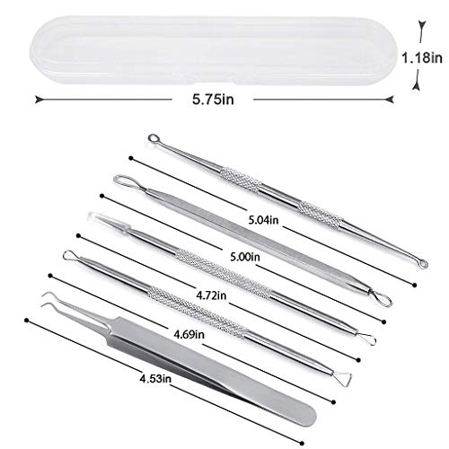 5 Piezas de herramientas (Conjunto) para eliminar espinillas, Extractor de acné, Herramienta (con caja) de eliminar acné, espinilla, mancha y pápula