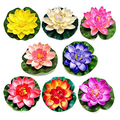 8 Piezas Lirio Agua Artificial Flotante Estanque, a Prueba de Agua Flor Loto para Los Amantes y Los Niños, Se Aplica a San Valentín día de la Boda Acuarios Decoración(8 Color)