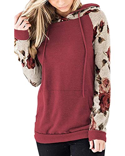 ABRAVO Mujer Sudadera con Capucha Manga Larga Jerséis Sueltos Sudadera con Estampado la Camiseta Otoño Invierno Mujer Chándal (S, Rojo)