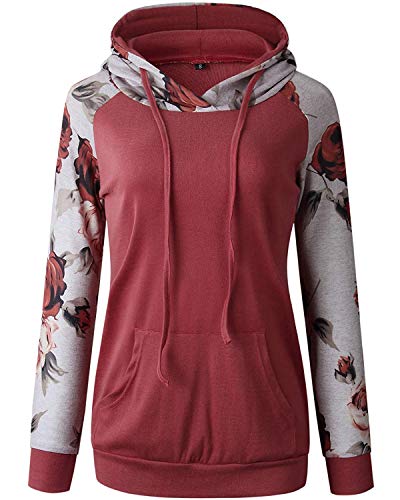 ABRAVO Mujer Sudadera con Capucha Manga Larga Jerséis Sueltos Sudadera con Estampado la Camiseta Otoño Invierno Mujer Chándal (S, Rojo)