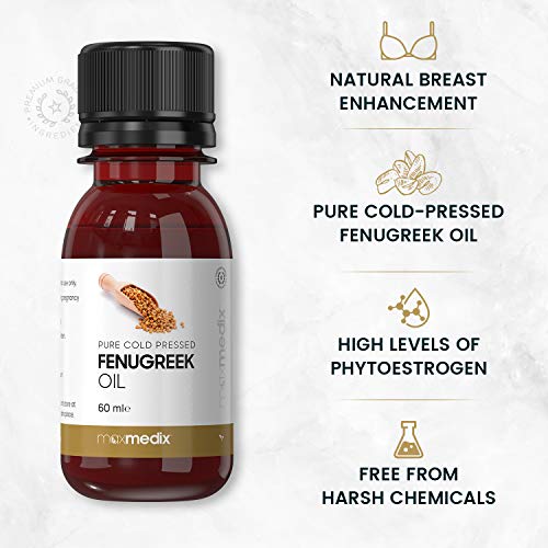 Aceite de Fenogreco 100% Puro Por Prensado en Frío MaxMedix - Ayuda a Aumentar el Busto - Efecto Push Up crece, tonifíca y levanta senos - Ayuda Natural para Realce y Crecimiento del Busto - 60 ml