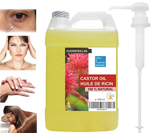 Aceite de Ricino Prensado en frío 1000 ml Con dispensador- Castor Oil - Anti bolsas, Cabello, Rostro, Uñas - Vegano, Sin hexano, No OGM