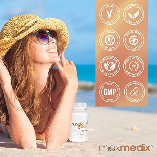 Acelerador del Bronceado, Suplemento Alimenticio Con Caroteno Para Estimular, Cuidar y Conservar el Bronceado Natural Perfecto - Protector Solar, Con Carotenoides, Luteína y Vitamina E, 60 Cápsulas