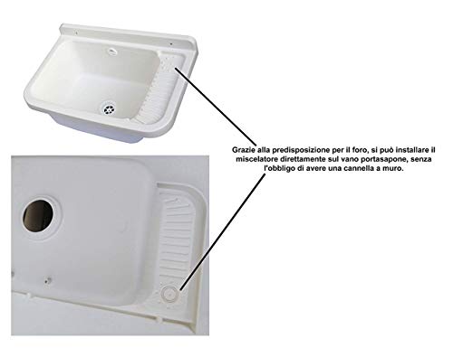 Adventa - Lavabo de pared de resina para exterior, 50 x 35 x 24 cm, blanco, 50 x 35 x 24 cm