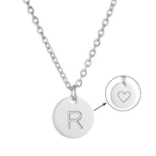 AFSTALR Colgantes Iniciales Mujer Plata Collar Letras R con Corazón Nombre Redondo Personalizado Letras Joyería Regalo de Cumpleaños