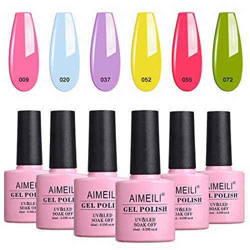 AIMEILI Esmaltes Semipermanentes de Uñas en Gel UV LED, Kit de Esmaltes de Uñas Esmaltes en Gel Uñas UV LED Pintauñas Permanente Gel de Uñas Semipermanente Soak Off 6 Colores 10ml - Set 24