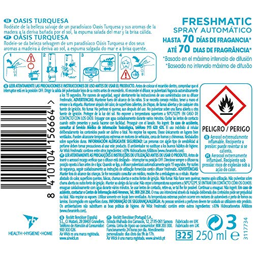 Air Wick Freshmatic - Recambio de Ambientador Spray Automático, Esencia para Casa con Aroma a Oasis Turquesa, 1 unidad