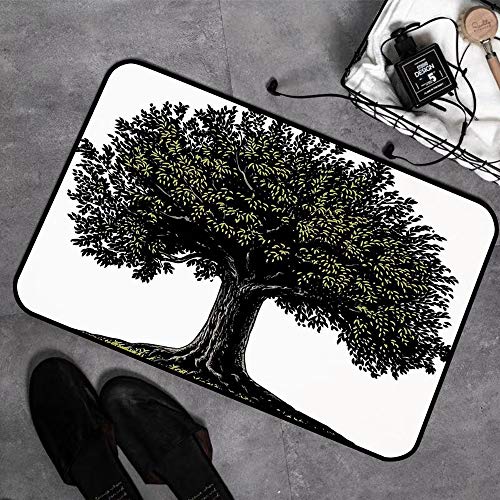 Alfombra Absorbente,Árbol de la vida, diseño digital del árbol frutal maduro en estilo de grabado retro King of For,Suave Memoria de Agua Absorbente Microfibra Estera de baño Alfombra de Ducha 45x75cm